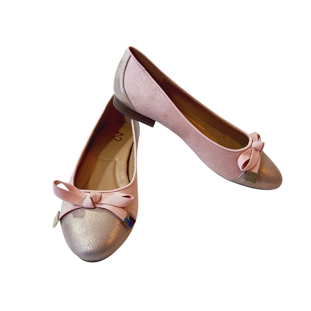 A2 By Aerosoles Pink and Metallic Ballet Flats with Bow